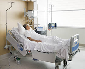 Senior female patient in hospital bed  Woman recovering in modern hospital